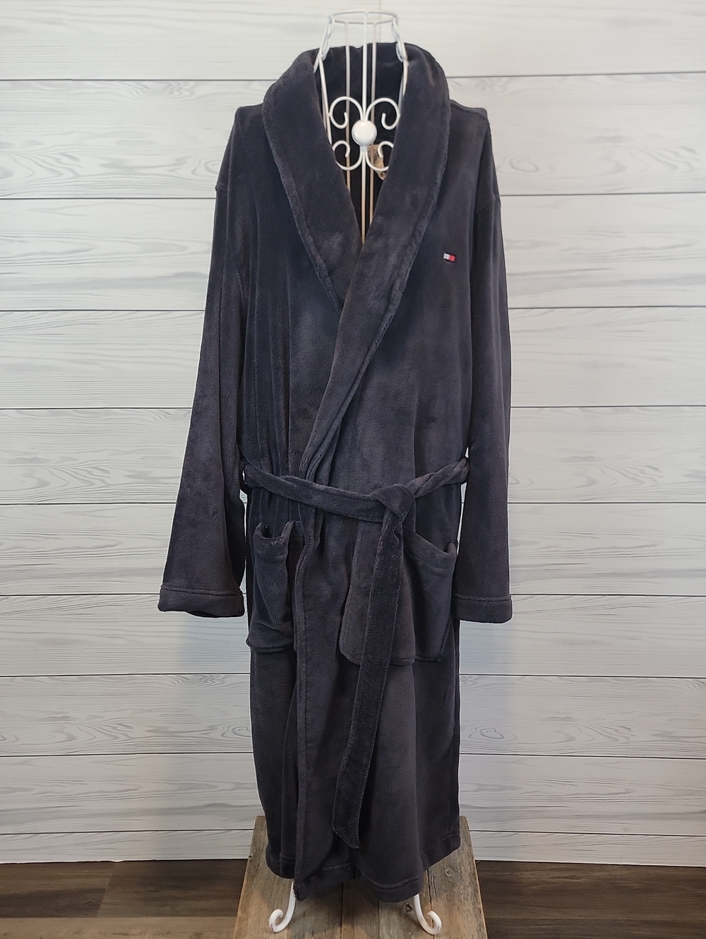Tommy Hilfiger Gray Fleece Robe - Shawl Collar Mens Size L/XL